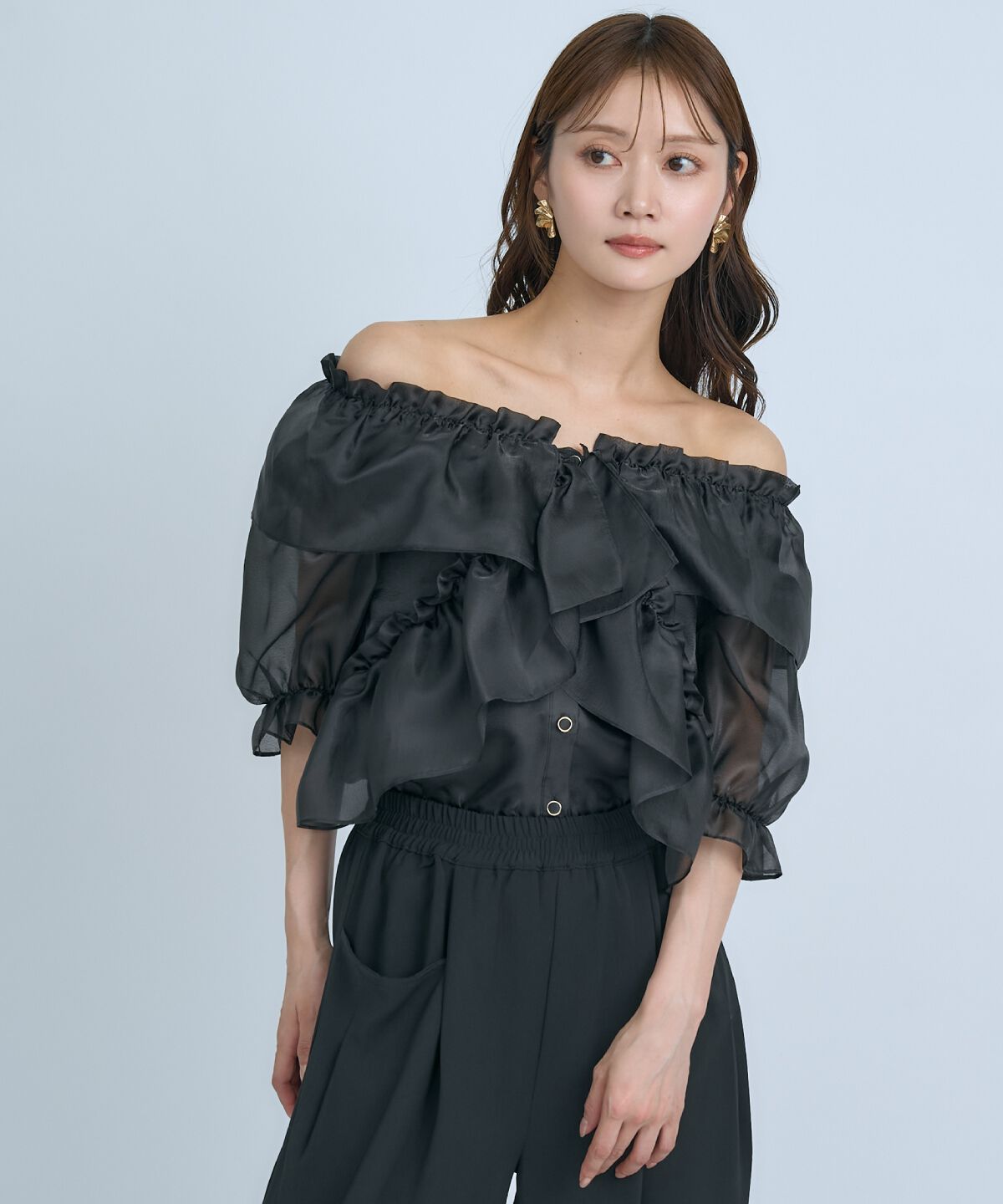 アンドクチュール「フリルクロスシアーブラウス」|シャツ・ブラウス|