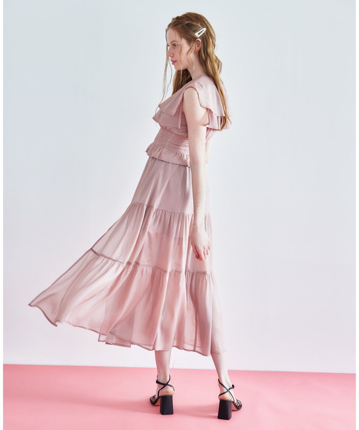 REDYAZEL「シャイニー楊柳ティアードスカート」|フレア|