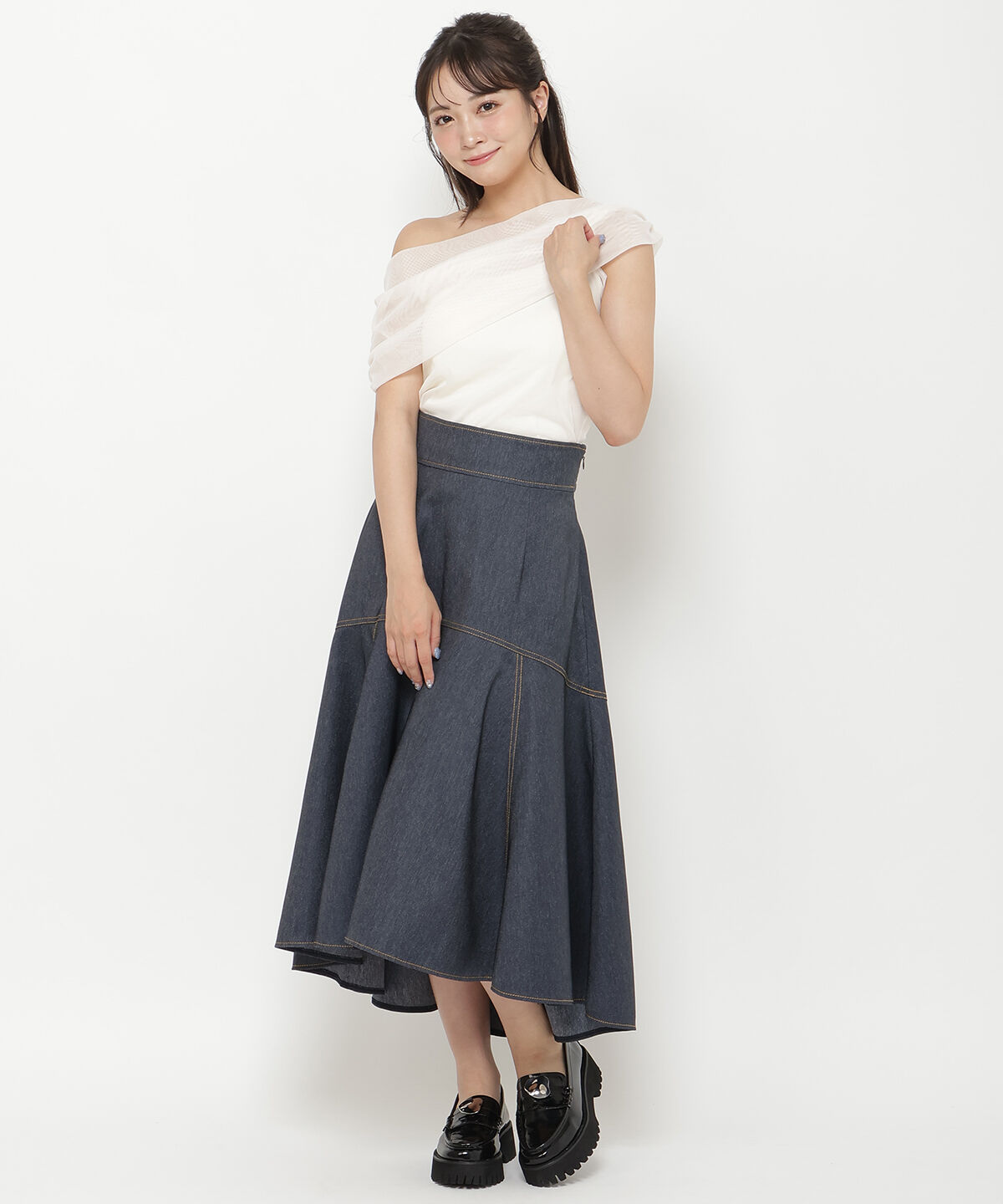 REDYAZEL「アシメドレープチュールトップス」|Tシャツ・カットソー|