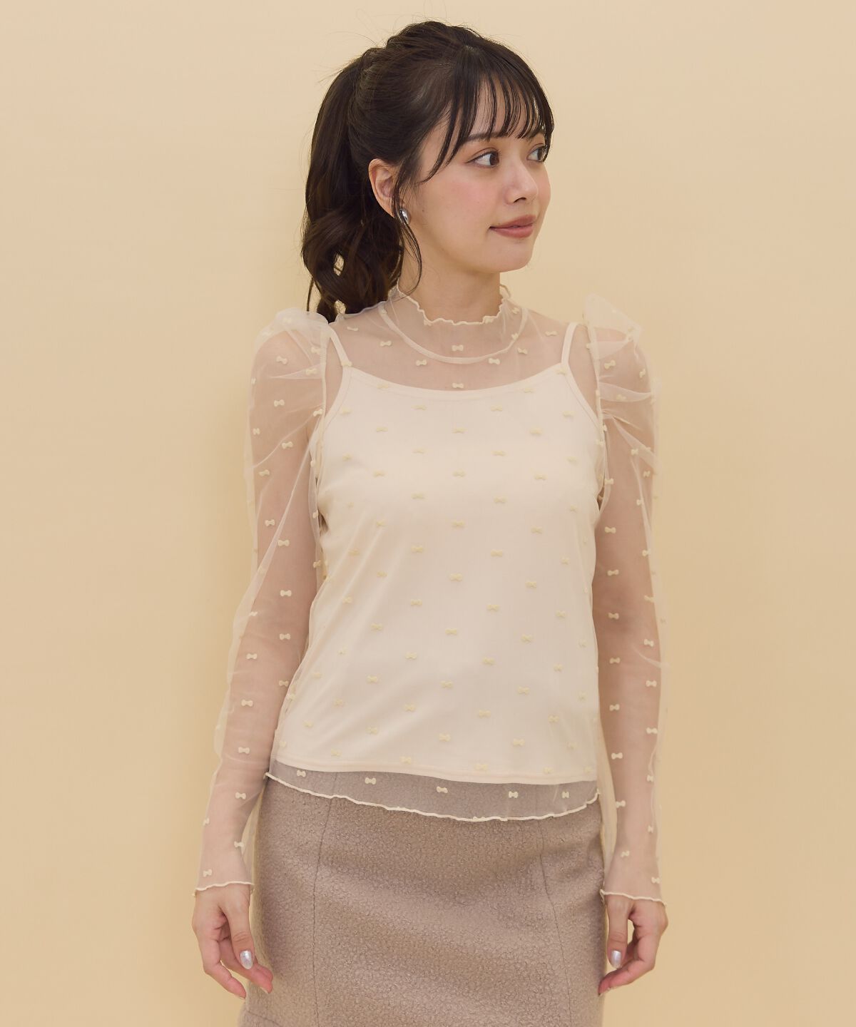 REDYAZEL「リボンフロッキーチュールブラウス」|シャツ・ブラウス|