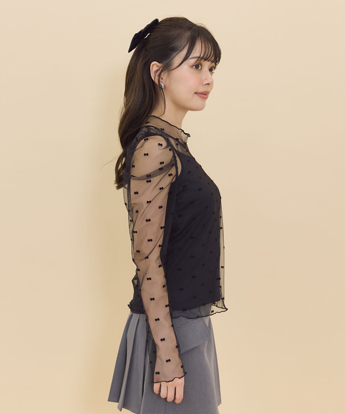 REDYAZEL「リボンフロッキーチュールブラウス」|シャツ・ブラウス|