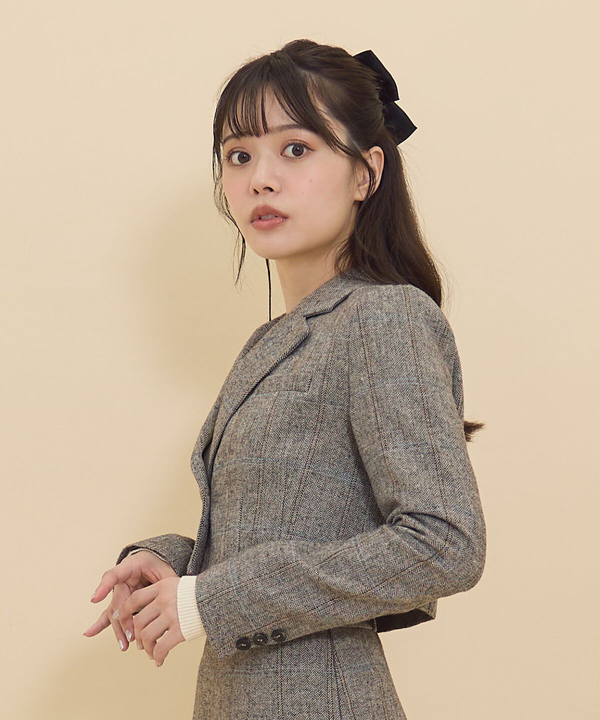 REDYAZEL「ヘリンボーンチェックテーラーショートジャケット」|テーラードジャケット|