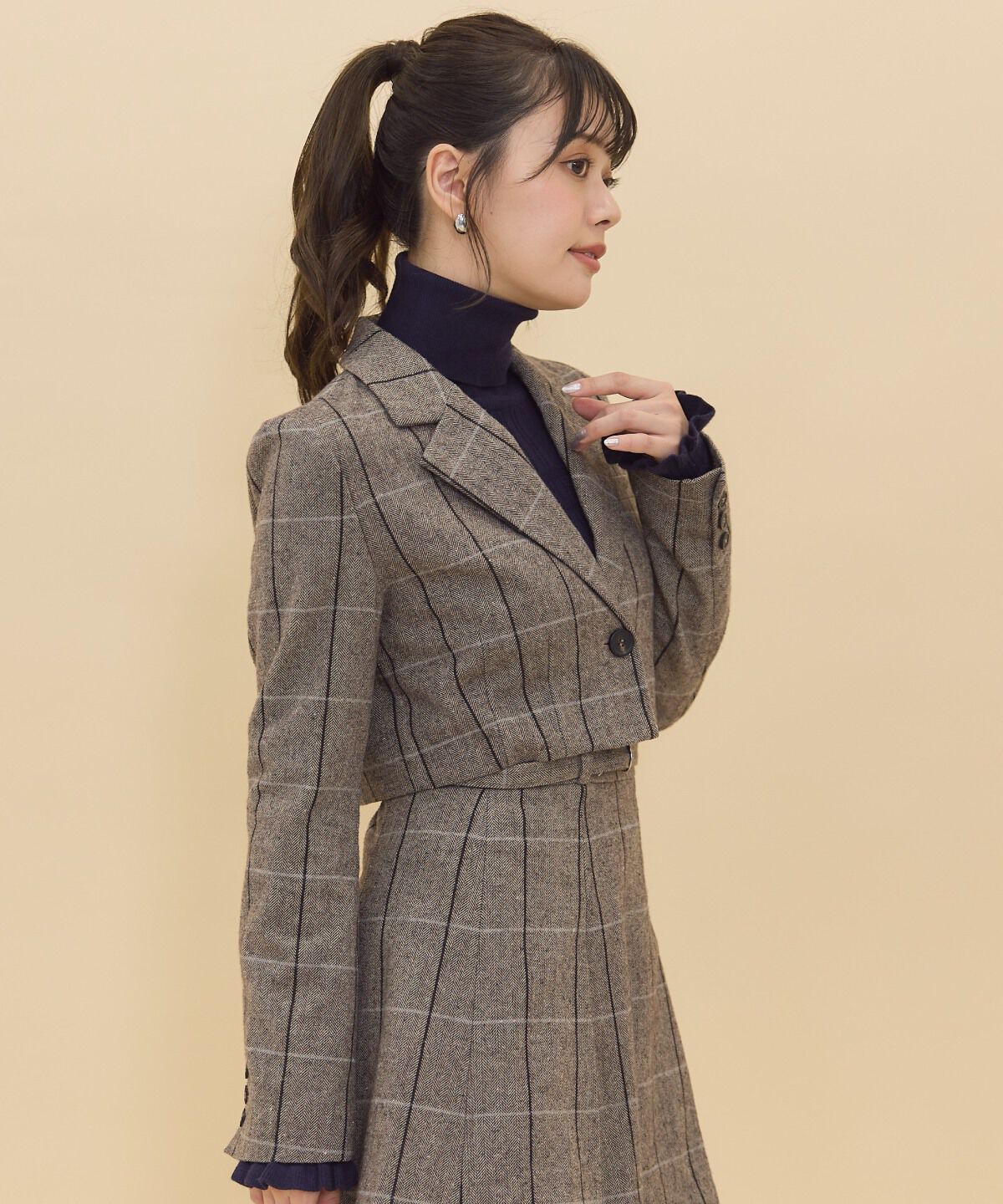 REDYAZEL「ヘリンボーンチェックテーラーショートジャケット」|テーラードジャケット|