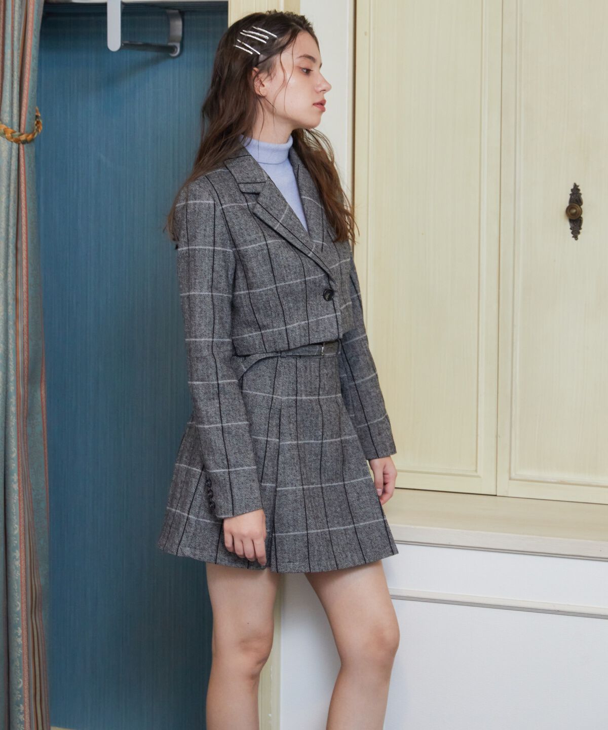 REDYAZEL「ヘリンボーンチェックテーラーショートジャケット」|テーラードジャケット|