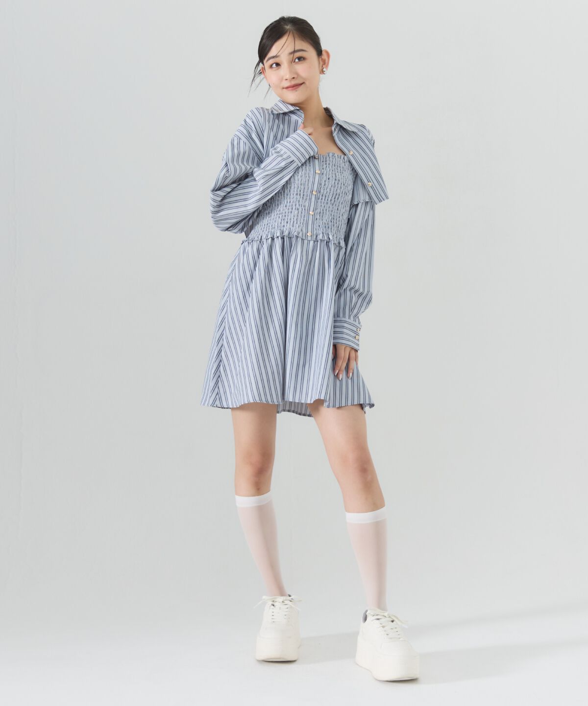 REDYAZEL「ストライプシャツ＆ミニワンピースセット」|ワンピース|