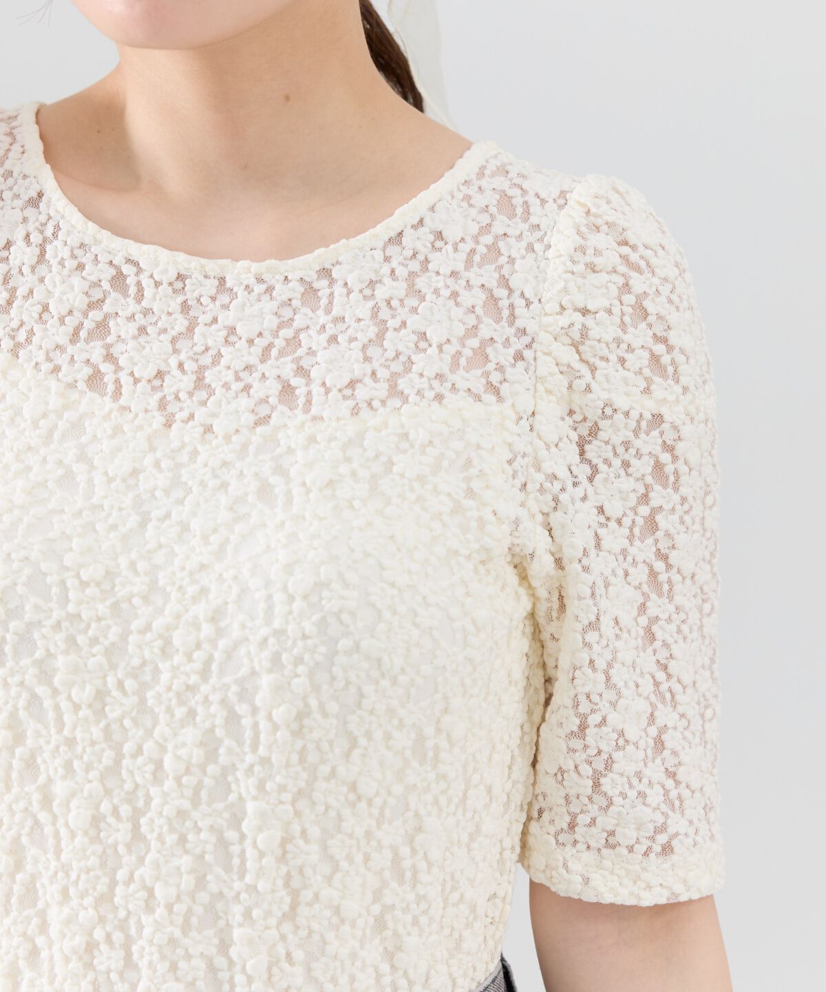 REDYAZEL「フラワーレース5分袖トップス」|Tシャツ・カットソー|