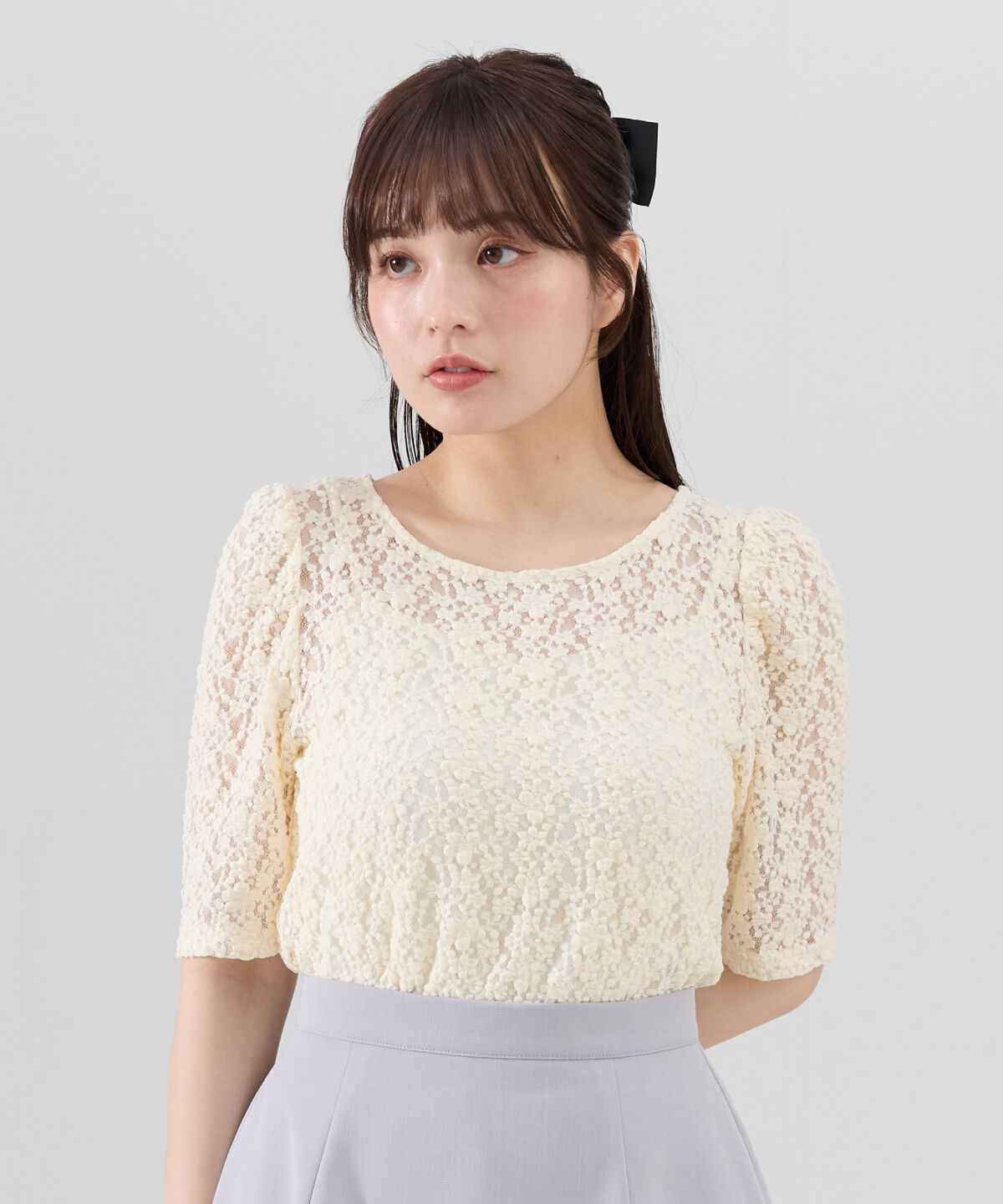 REDYAZEL「フラワーレース5分袖トップス」|Tシャツ・カットソー|オフ