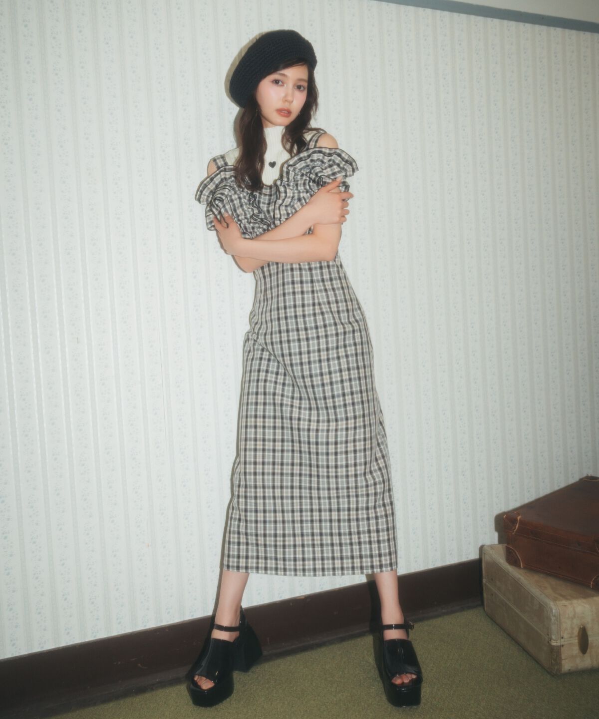 REDYAZEL「2wayフリルショルダーチェックワンピース」|ワンピース|