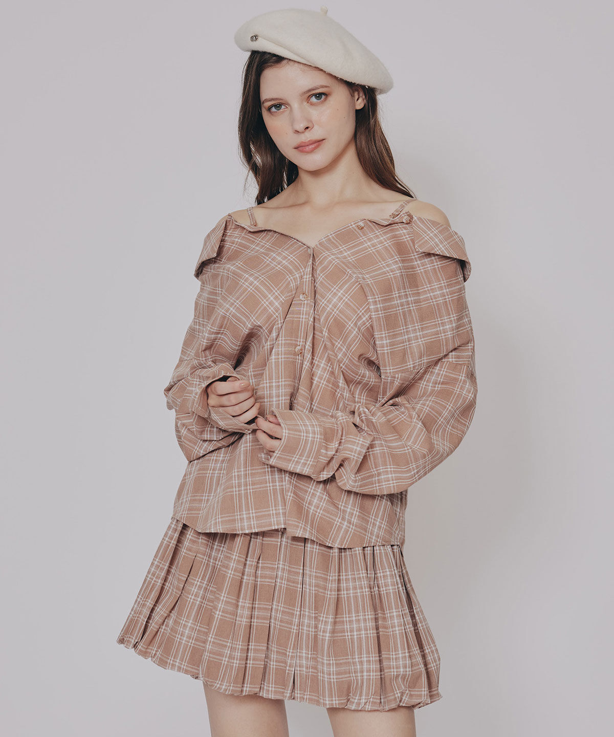 REDYAZEL「マルチWAYチェックブラウス&times;バルーンスカートセットアップ」|ワンピース|