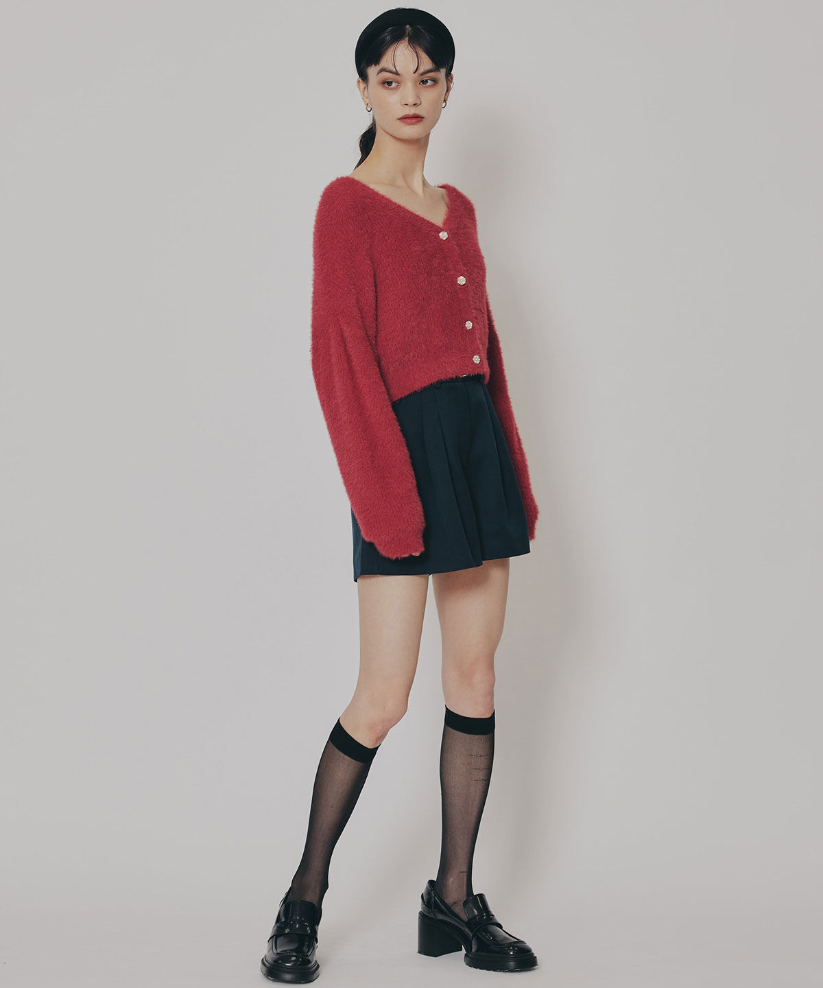 REDYAZEL「フェザーヤーンビジューボタンカーディガン」|カーディガン|