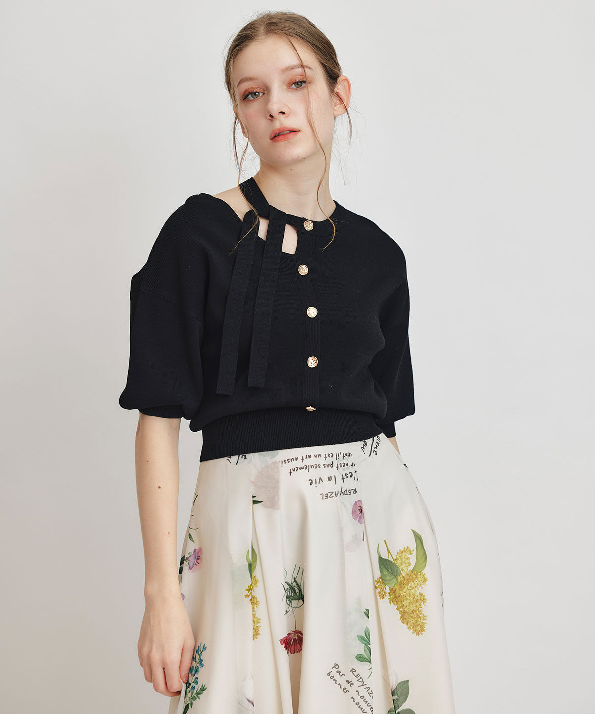 REDYAZEL「シアーフラワータックフレアロングスカート」|フレア|