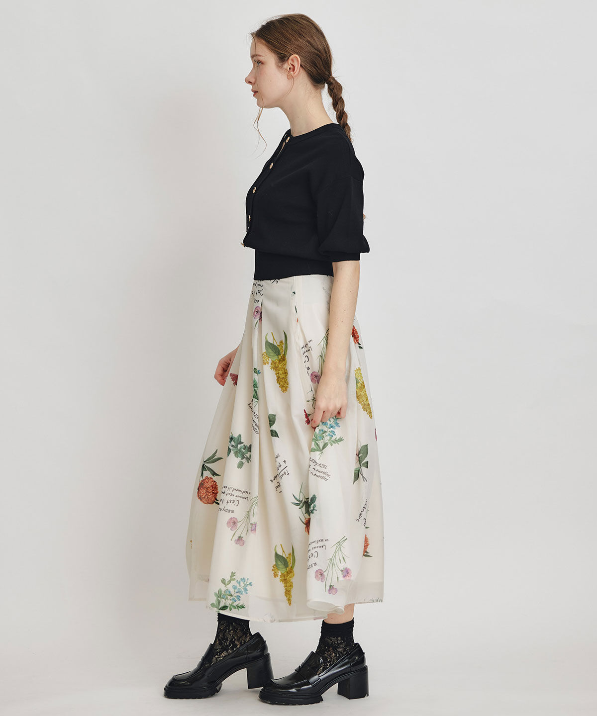 REDYAZEL「シアーフラワータックフレアロングスカート」|フレア|