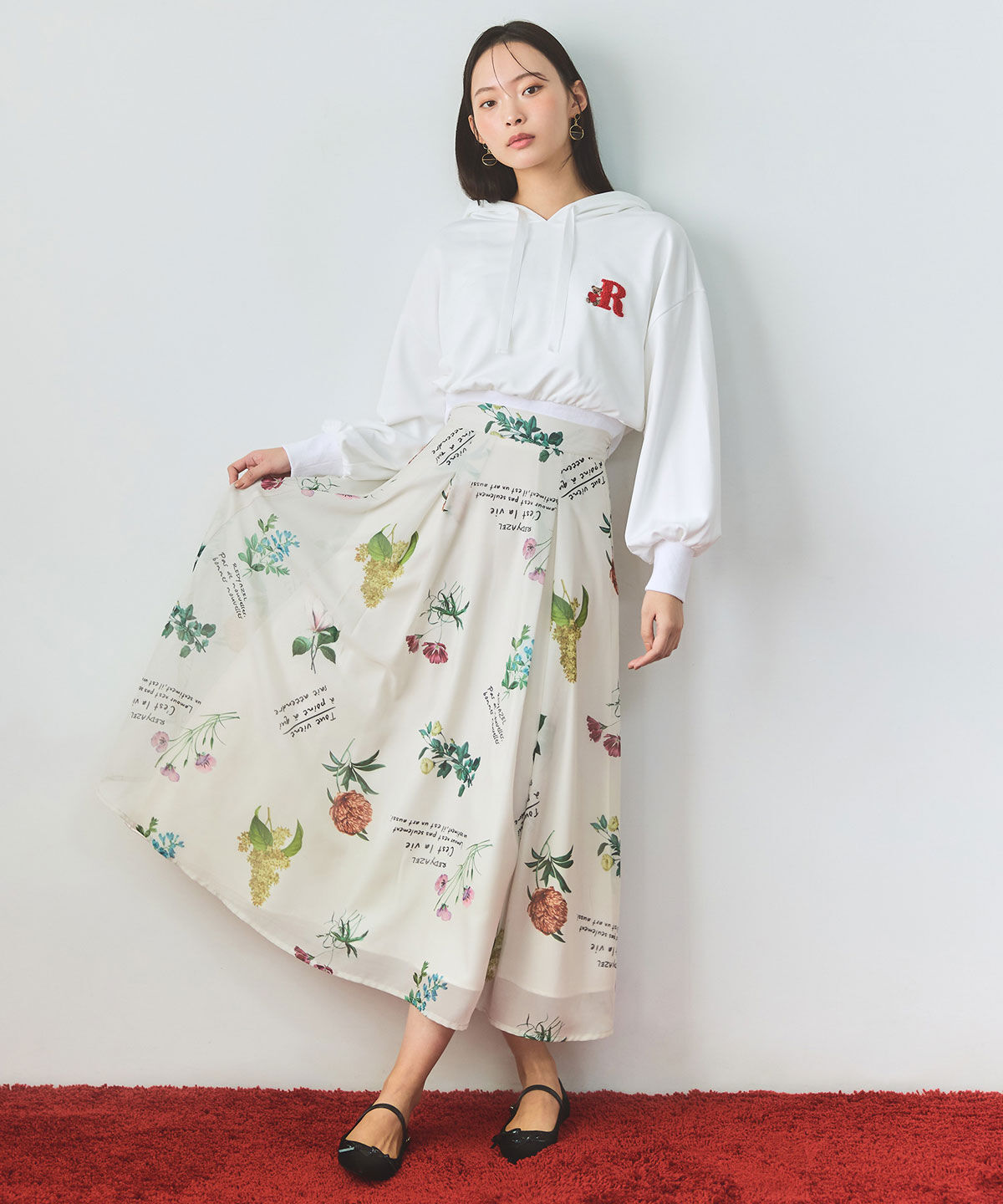 REDYAZEL「シアーフラワータックフレアロングスカート」|フレア|