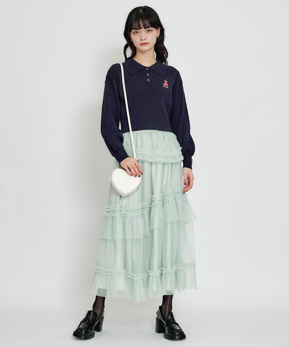 REDYAZEL「ソフトチュールフリルロングスカート」|フレア|