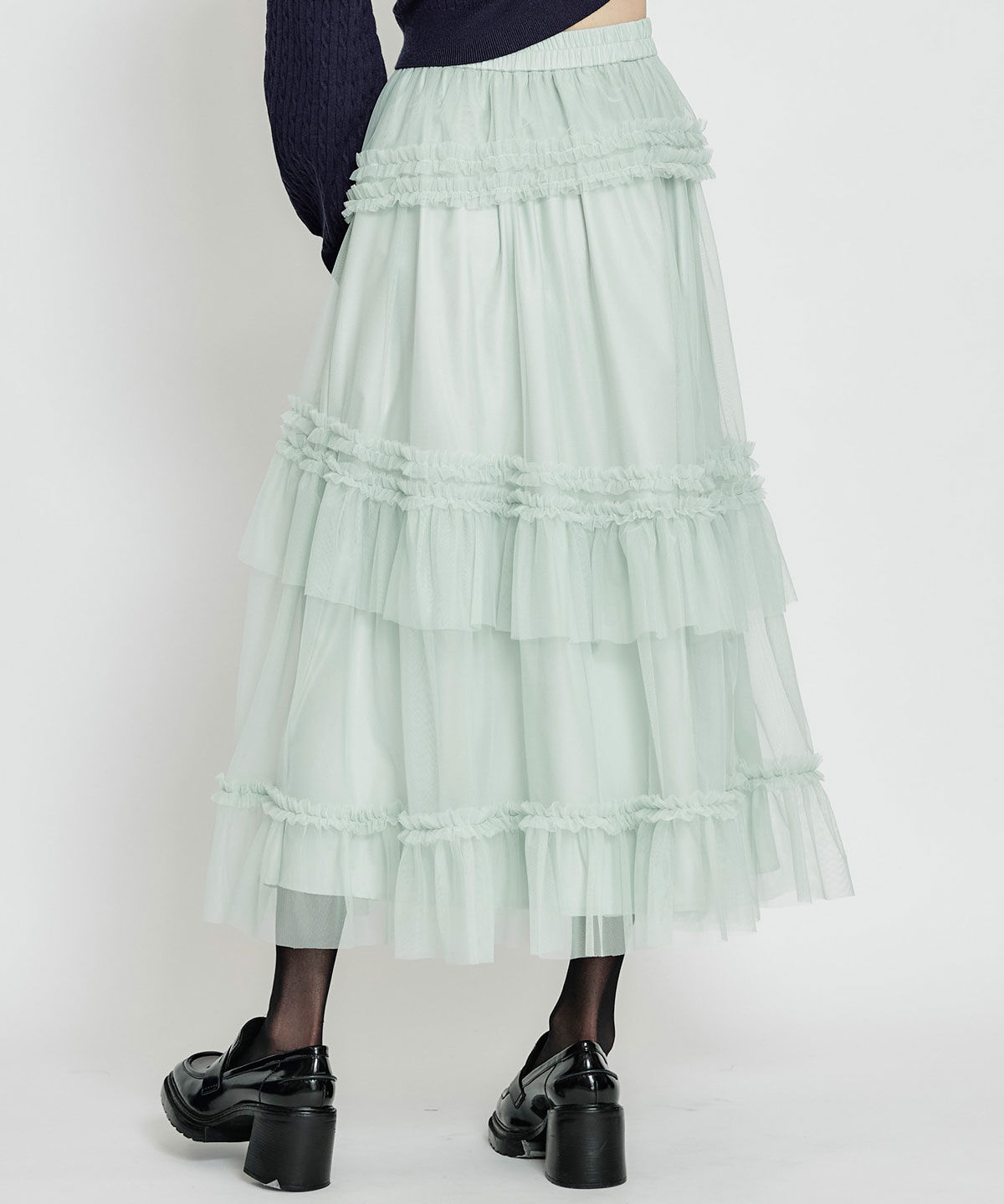 REDYAZEL「ソフトチュールフリルロングスカート」|フレア|