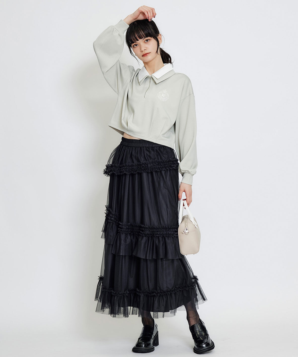 REDYAZEL「ソフトチュールフリルロングスカート」|フレア|