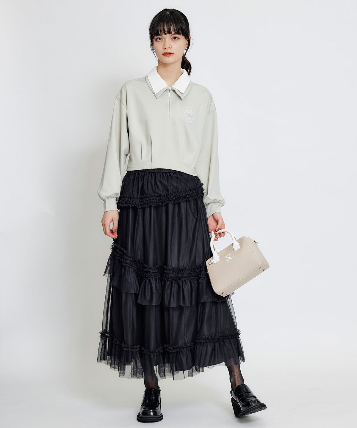 REDYAZEL「ソフトチュールフリルロングスカート」|フレア|