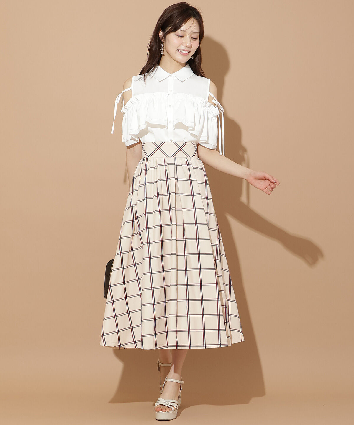 WILLSELECTION「チェック柄タックギャザースカート」|フレア|