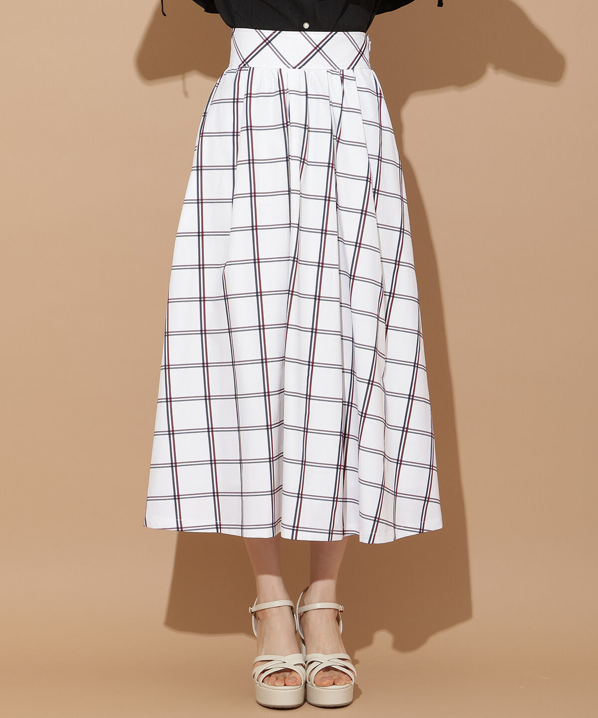 WILLSELECTION「チェック柄タックギャザースカート」|フレア|