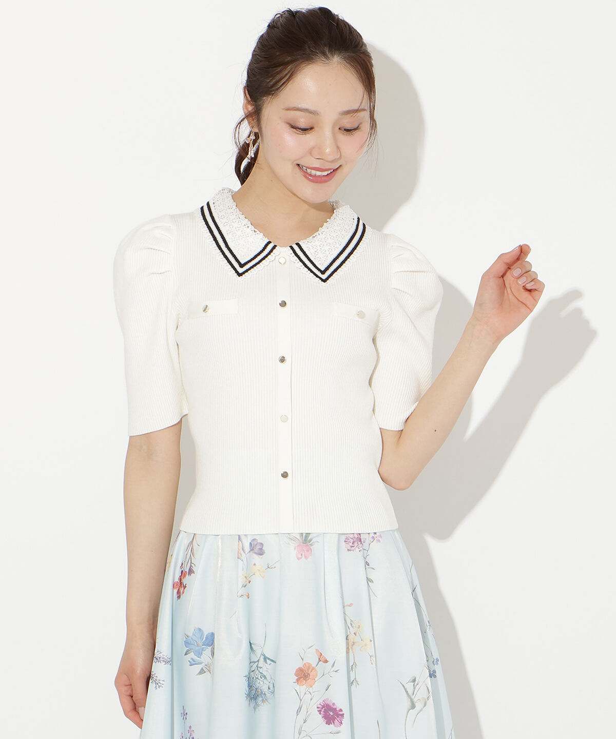 WILLSELECTION「バイカラーレース襟リブニット」|ニット・セーター|