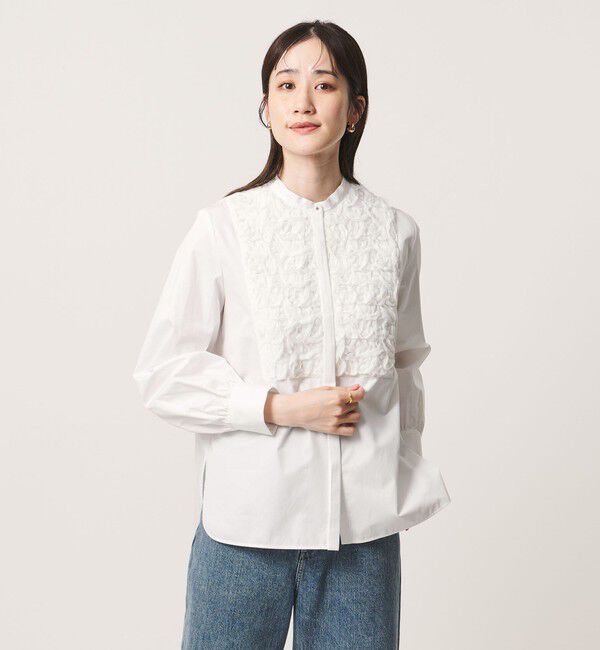 UNITED ARROWS「サテン エンブロイダリーフラワー シャツ ブラウス」|シャツ・ブラウス|WHITE