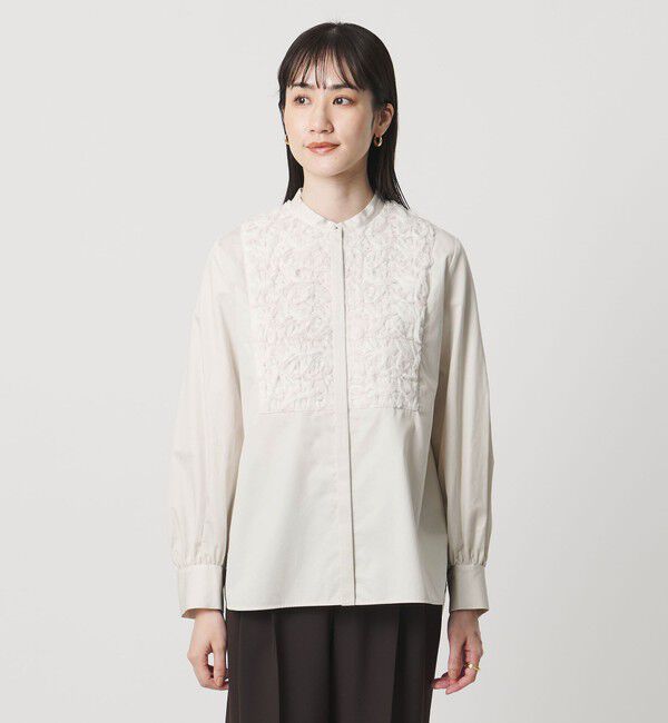 UNITED ARROWS「サテン エンブロイダリーフラワー シャツ ブラウス」|シャツ・ブラウス|