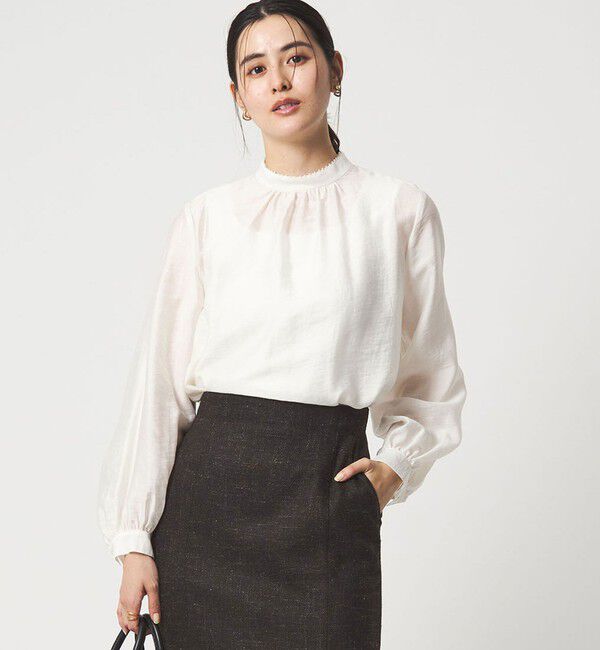 UNITED ARROWS green label relaxing「フェイクパール スタンドネック ブラウス」|シャツ・ブラウス|