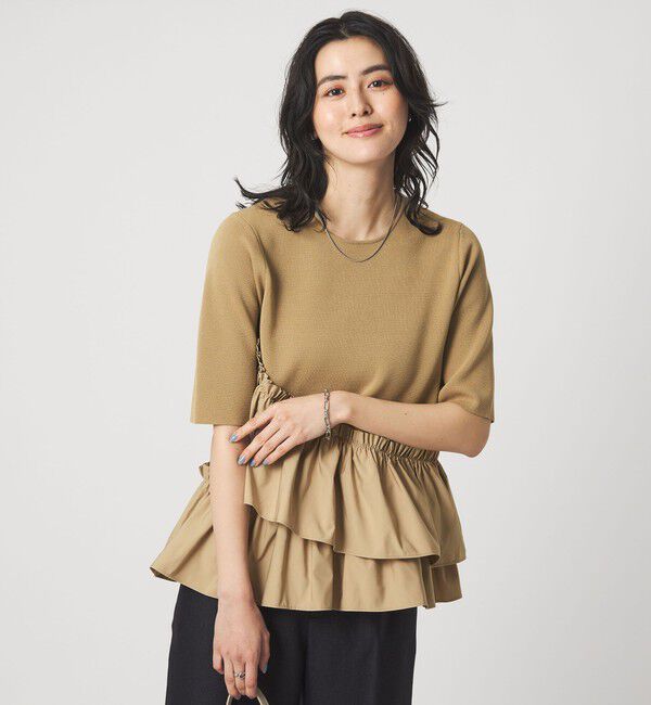 UNITED ARROWS green label relaxing「ドッキング ペプラム ショートスリーブ ニット プルオーバー ウォッシャブル」|ニット・セーター|