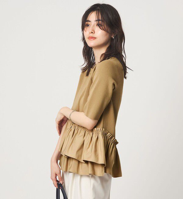 UNITED ARROWS green label relaxing「ドッキング ペプラム ショートスリーブ ニット プルオーバー ウォッシャブル」|ニット・セーター|