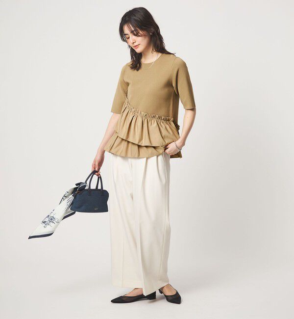 UNITED ARROWS green label relaxing「ドッキング ペプラム ショートスリーブ ニット プルオーバー ウォッシャブル」|ニット・セーター|