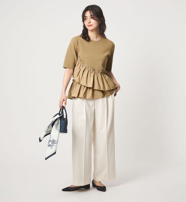 UNITED ARROWS green label relaxing「ドッキング ペプラム ショートスリーブ ニット プルオーバー ウォッシャブル」|ニット・セーター|