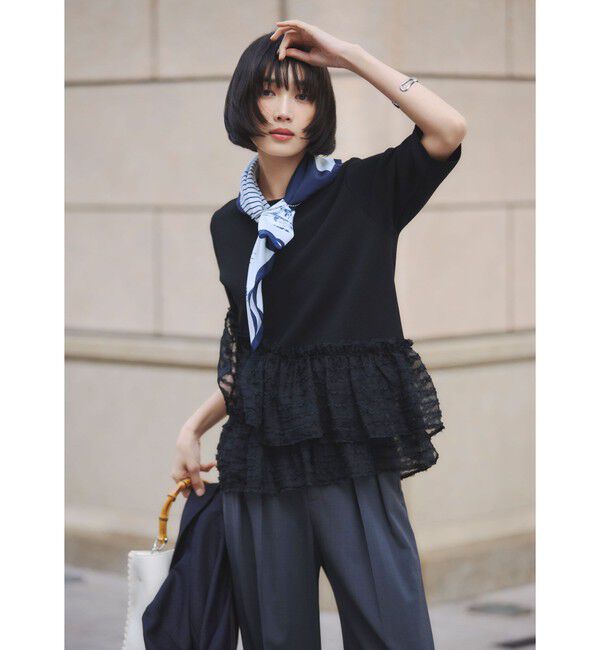 UNITED ARROWS green label relaxing「ドッキング ペプラム ショートスリーブ ニット プルオーバー ウォッシャブル」|ニット・セーター|