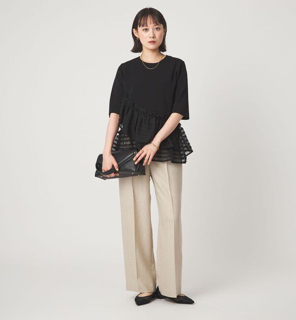 UNITED ARROWS green label relaxing「ドッキング ペプラム ショートスリーブ ニット プルオーバー ウォッシャブル」|ニット・セーター|