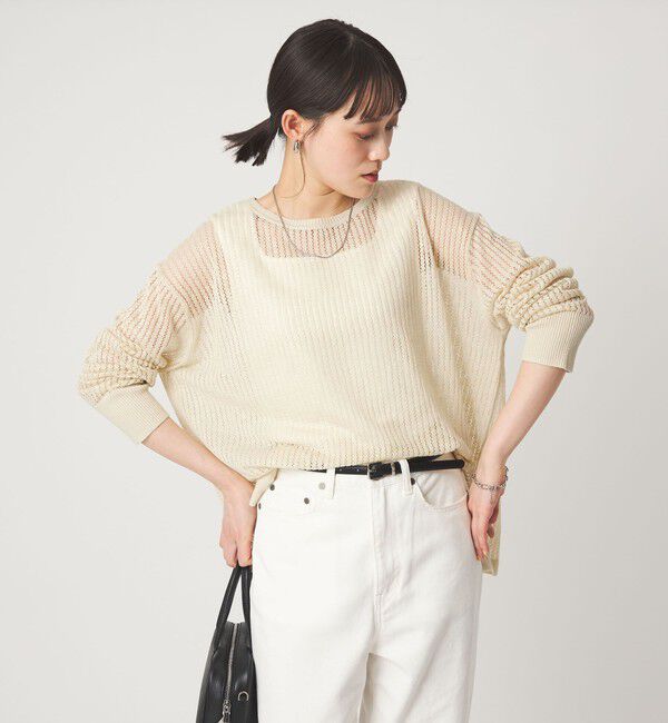 UNITED ARROWS green label relaxing「フレンチリネン メッシュ プルオーバー ニット」|ニット・セーター|NATURAL