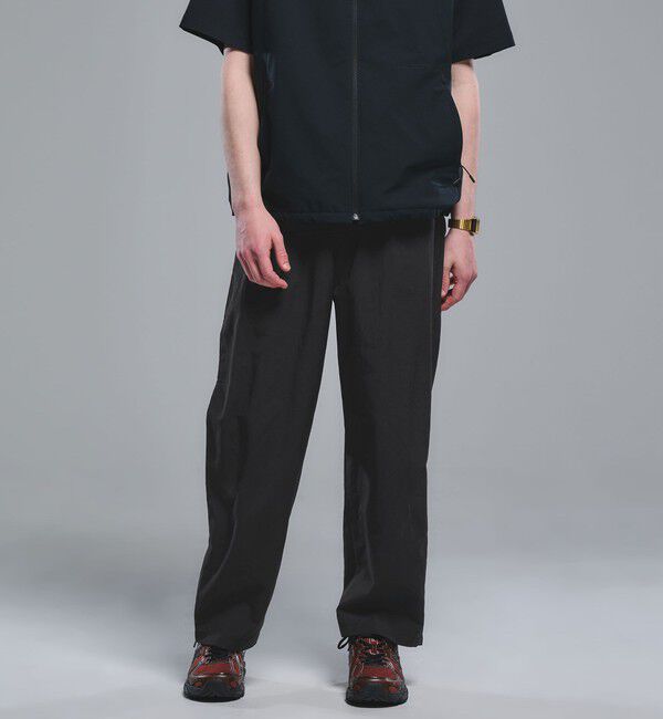 UNITED ARROWS green label relaxing「ナイロンオックス 1プリーツ W3 ワイドパンツ -撥水-」|その他|BLACK