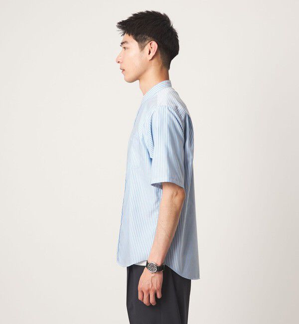 UNITED ARROWS green label relaxing「W/R オックスフォード ストライプ バンドカラー 半袖 シャツ」|シャツ・ブラウス|