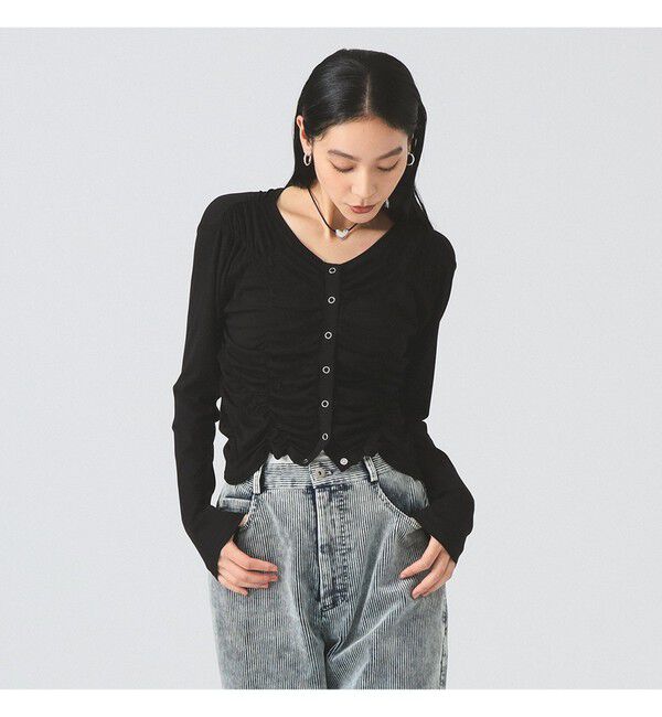 Ray BEAMS 「リブ シャーリング カーディガン」|カーディガン|