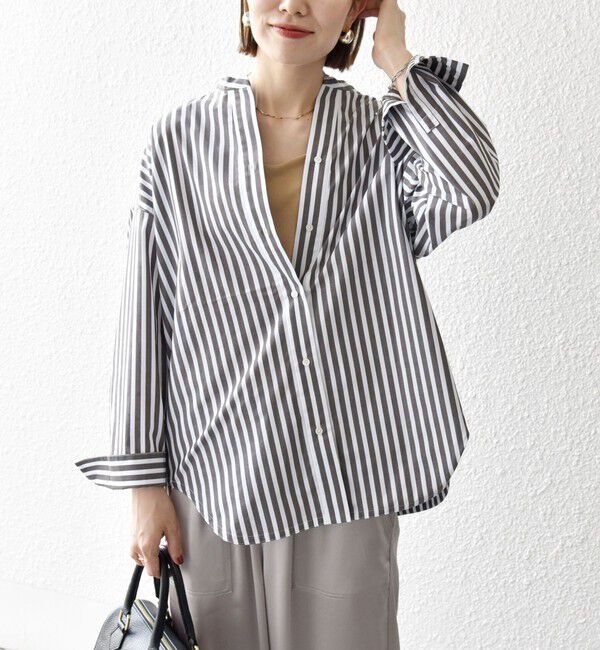 SHIPS any「SHIPS any:〈洗濯機可能〉REPREVE バンド カラー シャツ」|シャツ・ブラウス|ブラウン