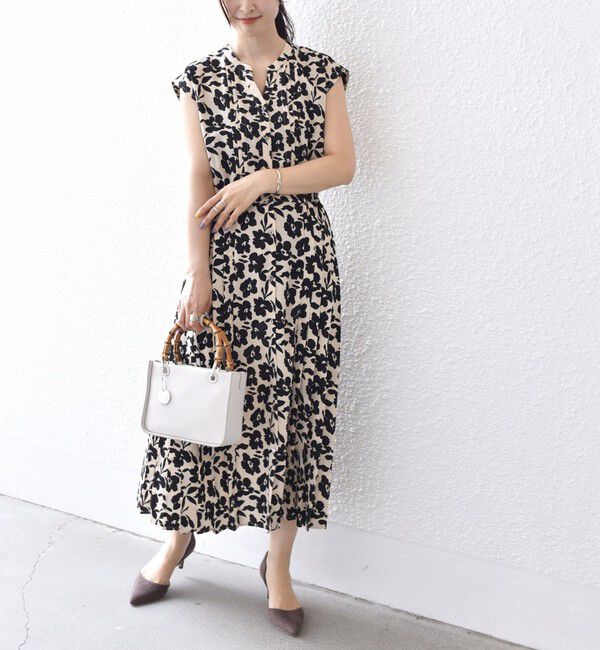 SHIPS for women「【WEB限定】〈洗濯機可能〉ドット 花柄 サイド プリーツ フレンチスリーブ ワンピース」|ワンピース|