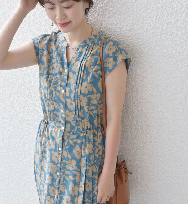 SHIPS for women「【WEB限定】〈洗濯機可能〉ドット 花柄 サイド プリーツ フレンチスリーブ ワンピース」|ワンピース|スカイブルー