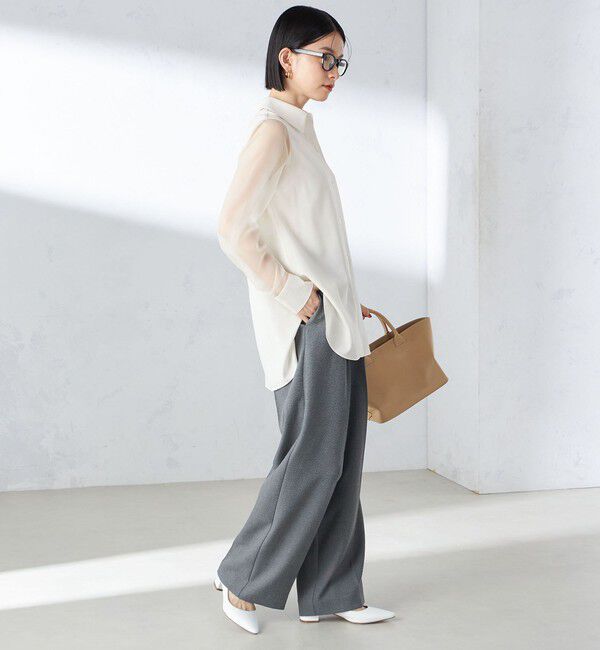 SHIPS for women「〈手洗い可能〉シアー袖 ドッキング シャツ」|シャツ・ブラウス|