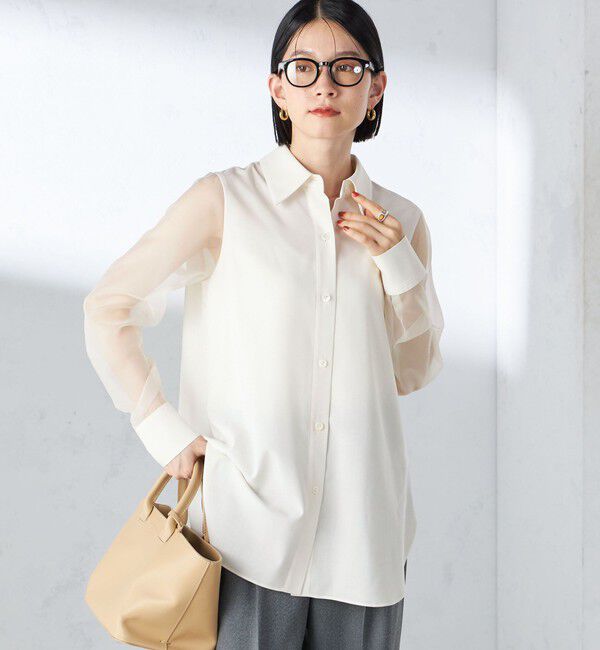 SHIPS for women「〈手洗い可能〉シアー袖 ドッキング シャツ」|シャツ・ブラウス|