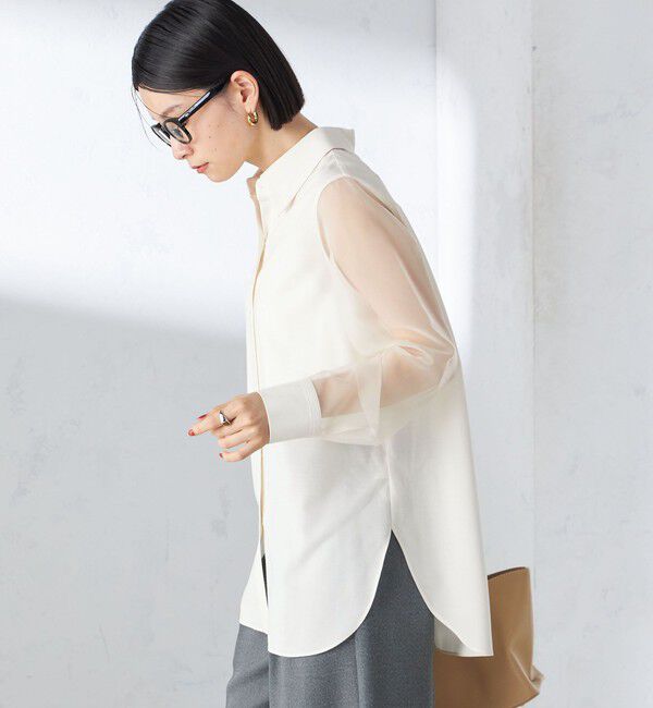 SHIPS for women「〈手洗い可能〉シアー袖 ドッキング シャツ」|シャツ・ブラウス|