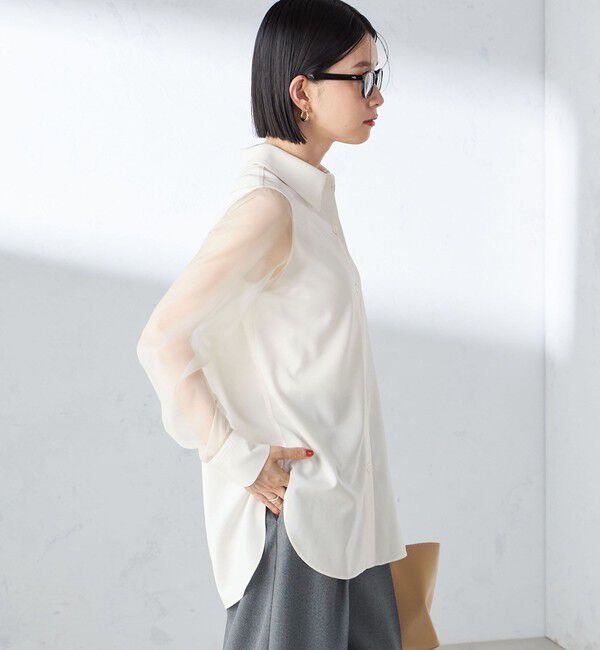 SHIPS for women「〈手洗い可能〉シアー袖 ドッキング シャツ」|シャツ・ブラウス|