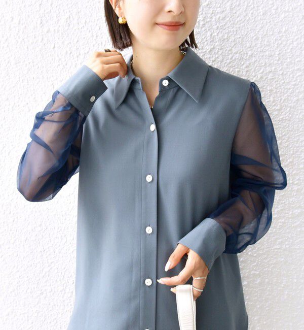 SHIPS for women「〈手洗い可能〉シアー袖 ドッキング シャツ」|シャツ・ブラウス|