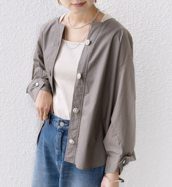 SHIPS for women「【WEB限定】 〈洗濯機可能〉タイプライター ビジュー ボタン ロングスリーブ ブラウス」|シャツ・ブラウス|