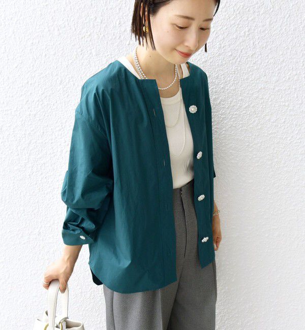 SHIPS for women「【WEB限定】 〈洗濯機可能〉タイプライター ビジュー ボタン ロングスリーブ ブラウス」|シャツ・ブラウス|