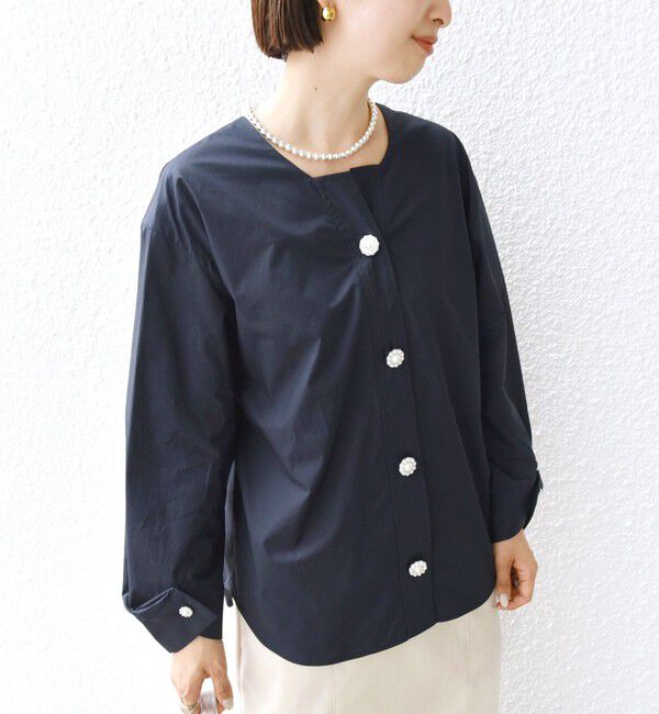 SHIPS for women「【WEB限定】 〈洗濯機可能〉タイプライター ビジュー ボタン ロングスリーブ ブラウス」|シャツ・ブラウス|