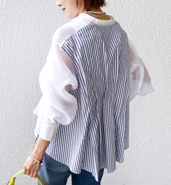 SHIPS for women「【WEB限定】〈手洗い可能〉異素材 ウエスト タック ブラウス」|シャツ・ブラウス|オフホワイト