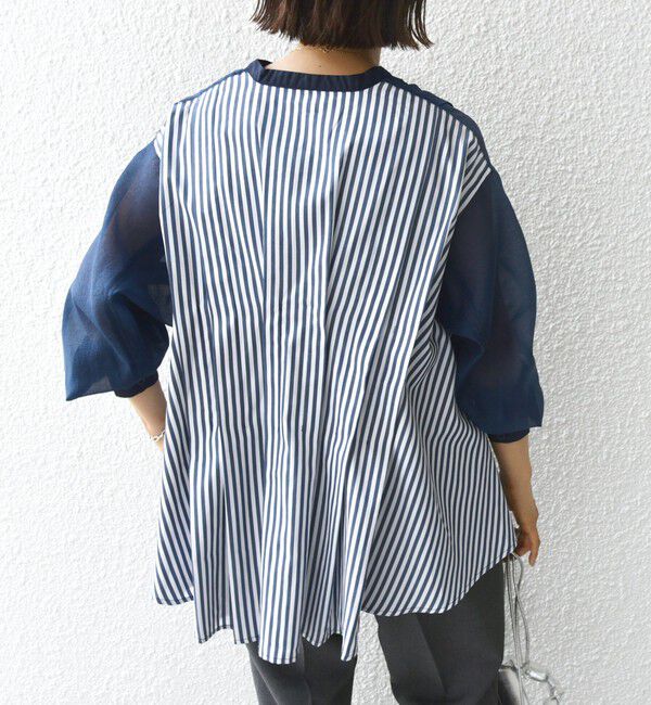 SHIPS for women「【WEB限定】〈手洗い可能〉異素材 ウエスト タック ブラウス」|シャツ・ブラウス|